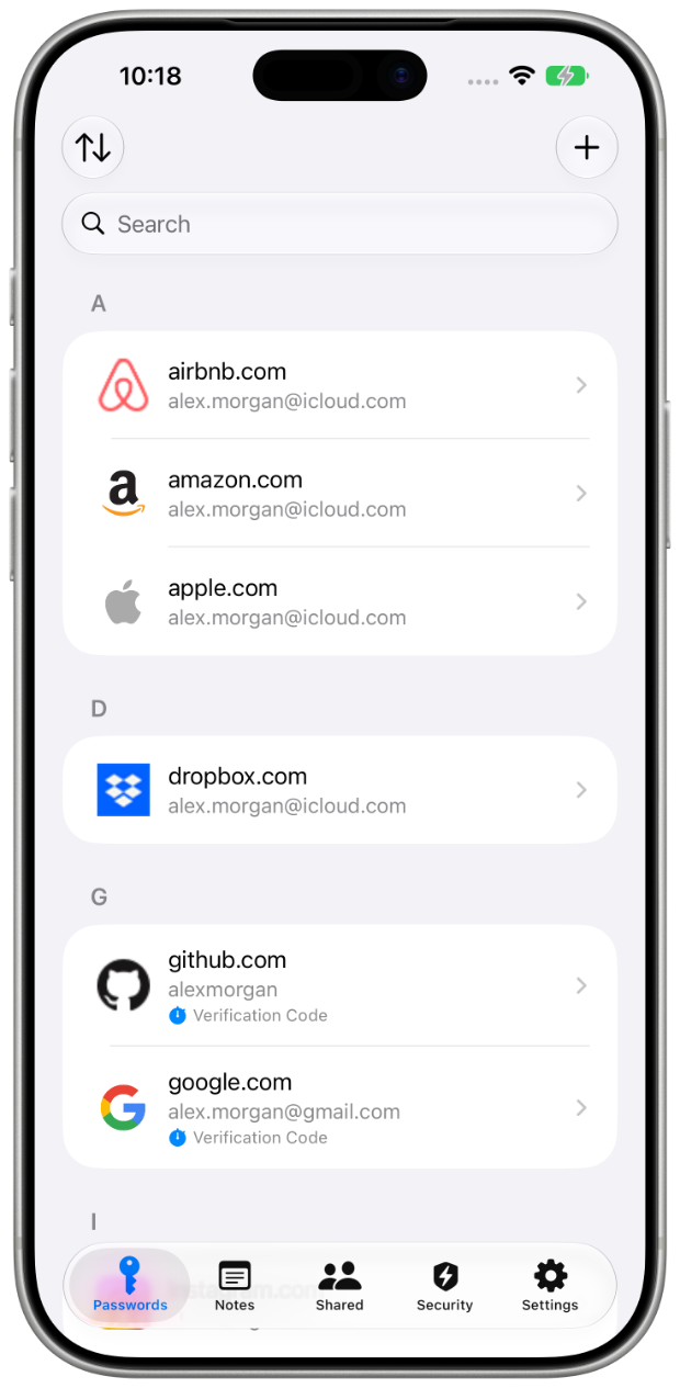 ZZPass password list on iPhone